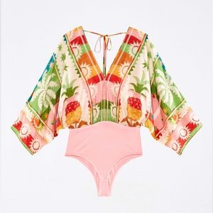 Farm Rio Sunset Bodysuit🌴🦩💋